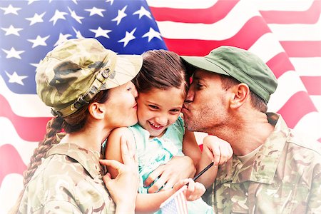 family with american flag - Soldiers reunited with daughter against rippled us flag Stock Photo - Budget Royalty-Free & Subscription, Code: 400-08200555