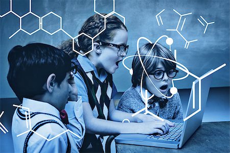 simsearch:614-08307746,k - Science graphic against shocked little school kids using laptop Stock Photo - Budget Royalty-Free & Subscription, Code: 400-08200857