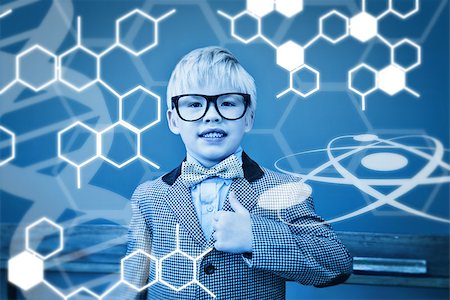 simsearch:400-07684082,k - Science graphic against cute pupil dressed up as teacher in classroom Stock Photo - Budget Royalty-Free & Subscription, Code: 400-08200864