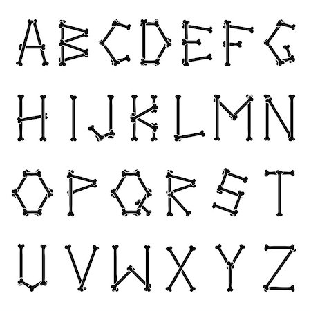 Full alphabet made of crossed black bones Foto de stock - Royalty-Free Super Valor e Assinatura, Número: 400-08224059