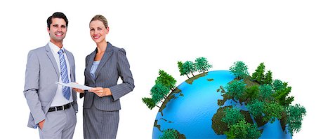Business people looking at camera against earth with forest Stock Photo - Budget Royalty-Free & Subscription, Code: 400-08224342