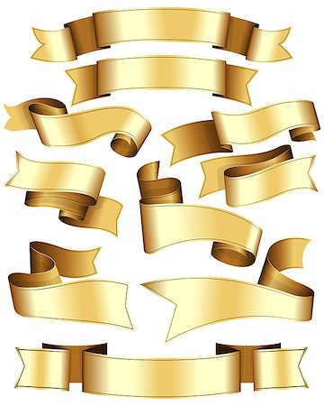 simsearch:400-08260320,k - Gold ribbon collection. Ten ribbon on white background. Photographie de stock - Aubaine LD & Abonnement, Code: 400-08224926