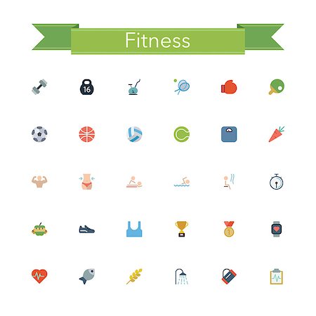 flat soccer ball - Fitness and a healthy lifestyle flat icons set. Vector illustration. Stock Photo - Budget Royalty-Free & Subscription, Code: 400-08225015