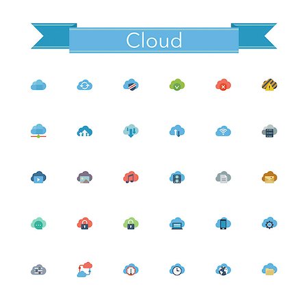 Cloud and Server flat icons set. Vector illustration. Foto de stock - Super Valor sin royalties y Suscripción, Código: 400-08225011