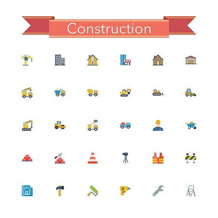 Construction flat icons set. Vector illustration. Foto de stock - Super Valor sin royalties y Suscripción, Código: 400-08225012