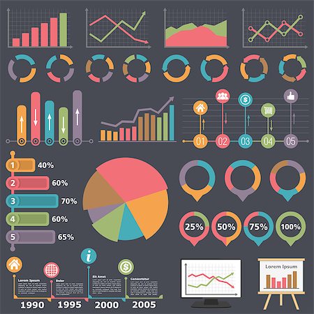 simsearch:400-08750925,k - Business infographic elements collection, set of different graphs, charts and diagrams, vector eps10 illustration Stock Photo - Budget Royalty-Free & Subscription, Code: 400-08225109