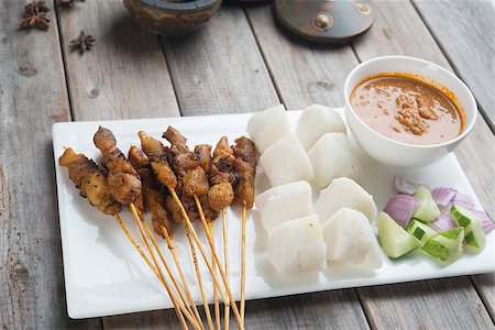 satay - chicken satay shot from top down Stock Photo - Budget Royalty-Free & Subscription, Code: 400-08221355