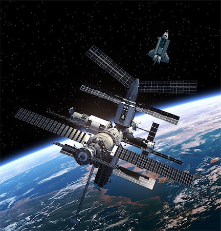 simsearch:400-08705583,k - Space Station And Space Shuttle. 3D Scene. Photographie de stock - Aubaine LD & Abonnement, Code: 400-08221426