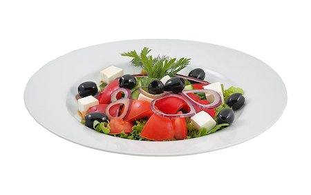 Salad with olives, sweet peppers and feta cheese on an isolated background Stock Photo - Budget Royalty-Free & Subscription, Code: 400-08221753