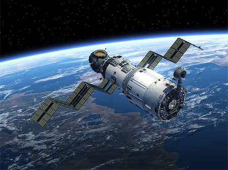 science station - Space Station Deploys Solar Panels. 3D Scene. Stock Photo - Budget Royalty-Free & Subscription, Code: 400-08221897