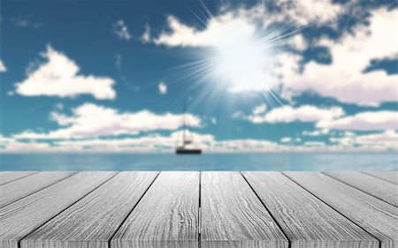 simsearch:400-09068018,k - 3D render of a wooden table looking out to a yacht on the ocean Stock Photo - Budget Royalty-Free & Subscription, Code: 400-08222437