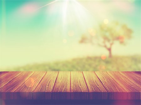 simsearch:400-09068018,k - 3D render of a wooden table with a tree landscape in the background with vintage effect Stock Photo - Budget Royalty-Free & Subscription, Code: 400-08222571