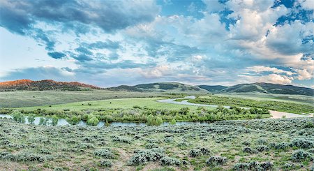 platte river - dusk over North Platte River in Colorado North park above Northgate Canyon, early summer scenery - panorama Stock Photo - Budget Royalty-Free & Subscription, Code: 400-08222941