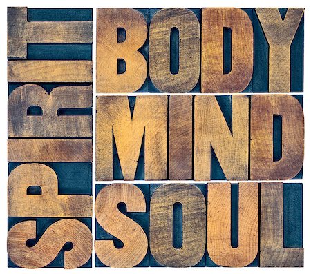simsearch:400-08223086,k - body, mind, soul and spirit word abstract - a collage of isolated text in vintage grunge wood letterpress printing blocks Stockbilder - Microstock & Abonnement, Bildnummer: 400-08223086