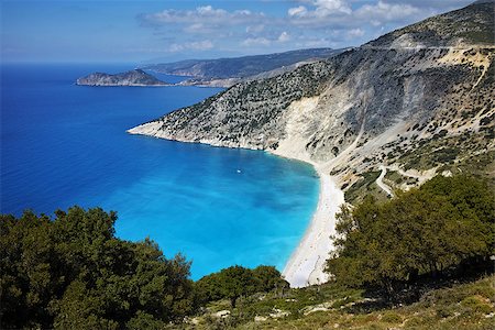 Panoramic View of beautiful Myrtos beach, Kefalonia, Ionian islands, Greece Stock Photo - Budget Royalty-Free & Subscription, Code: 400-08223227
