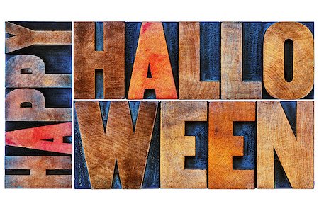 simsearch:400-08223086,k - Happy Halloween greeting card -  isolated text in vintage grunge wood type printing blocks stained by color inks Stockbilder - Microstock & Abonnement, Bildnummer: 400-08223471