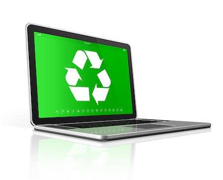 simsearch:649-06533599,k - 3D Laptop with a recycle symbol on screen. environmental conservation concept Stock Photo - Budget Royalty-Free & Subscription, Code: 400-08223538