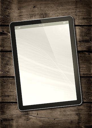 simsearch:600-07584851,k - Digital tablet PC on a dark wood table - vertical office mockup Stockbilder - Microstock & Abonnement, Bildnummer: 400-08223552