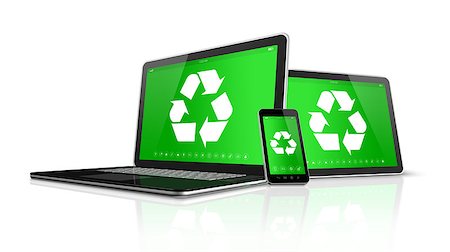 simsearch:649-06533599,k - 3D Laptop tablet PC and smartphone with a recycling symbol on screen. environmental conservation concept Stock Photo - Budget Royalty-Free & Subscription, Code: 400-08223723