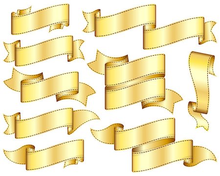 simsearch:400-08260320,k - Big set of gold ribbon on white background. Vector illustration. Photographie de stock - Aubaine LD & Abonnement, Code: 400-08223804