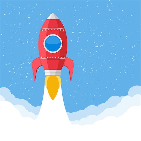 Flying rocket, flat design, vector eps10 illustration Foto de stock - Super Valor sin royalties y Suscripción, Código: 400-08223921