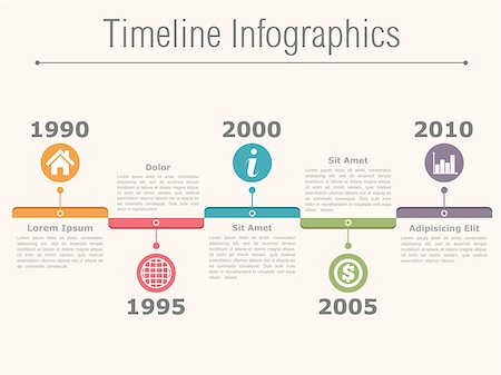 simsearch:400-08223890,k - Timeline infographics design template with dates, icons and text, vector eps10 illustration Fotografie stock - Microstock e Abbonamento, Codice: 400-08223941