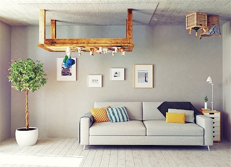 simsearch:400-08301730,k - strange living room interior. 3d design concept Foto de stock - Super Valor sin royalties y Suscripción, Código: 400-08254047