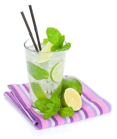 simsearch:400-07715048,k - Fresh mojito cocktail and limes with mint. Isolated on white background Stock Photo - Budget Royalty-Free & Subscription, Code: 400-08254358