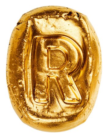 Handmade ceramic letter R painted in gold isolated on white Stock Photo - Budget Royalty-Free & Subscription, Code: 400-08254444