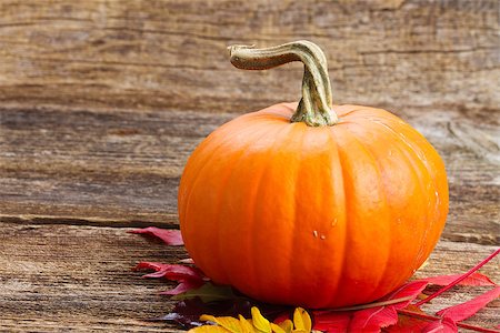 simsearch:400-07089027,k - one orange pumpkin with fall leaves  on wooden textured  table Stock Photo - Budget Royalty-Free & Subscription, Code: 400-08254577