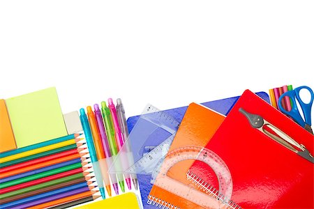 simsearch:400-07466156,k - Notebook with school supplies border isolated on white background Photographie de stock - Aubaine LD & Abonnement, Code: 400-08255100