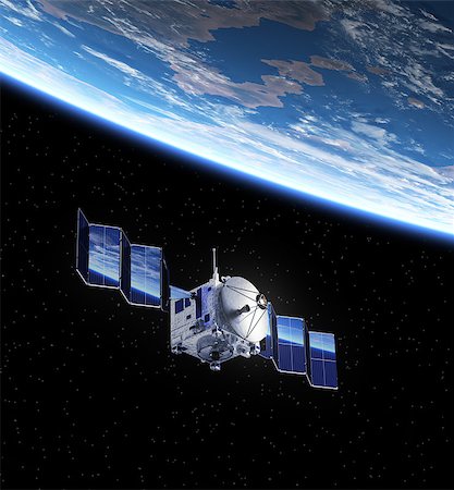 Satellite Deploys Solar Panels In Space. 3D Scene. Stock Photo - Budget Royalty-Free & Subscription, Code: 400-08255218