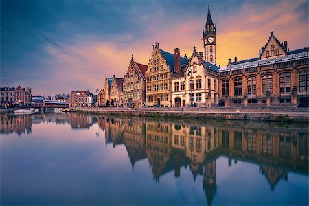 simsearch:400-08076016,k - Image of Ghent, Belgium during dramatic twilight. Stock Photo - Budget Royalty-Free & Subscription, Code: 400-08255441