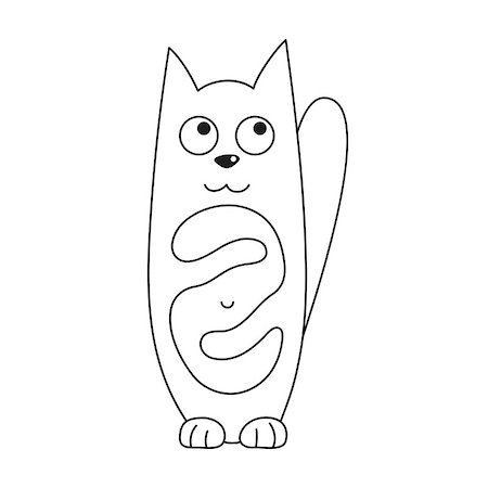simsearch:400-08043274,k - Cartoon kitty, vector illustration of funny cute cat with full tummy, cat smiling and paws are put like Yin Yang, coloring book page for children Photographie de stock - Aubaine LD & Abonnement, Code: 400-08255617