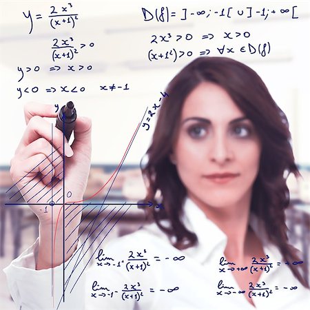 scientist and teacher photo - Intelligent woman solve a complicated mathematical function Stock Photo - Budget Royalty-Free & Subscription, Code: 400-08255780