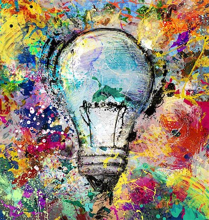 draw light bulb - Drawn light bulb on colorful painting background Stock Photo - Budget Royalty-Free & Subscription, Code: 400-08255807