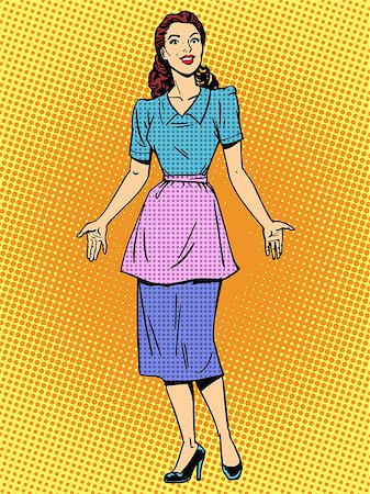 simsearch:400-08196065,k - Friendly housewife beautiful woman retro style pop art. Young girl in casual clothes encounters. Wife or mother Stock Photo - Budget Royalty-Free & Subscription, Code: 400-08255817