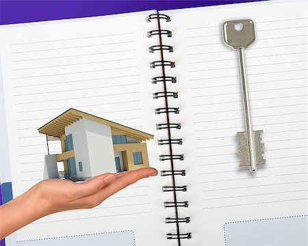 Humans hand holding house with key and notebook Stock Photo - Budget Royalty-Free & Subscription, Code: 400-08255966