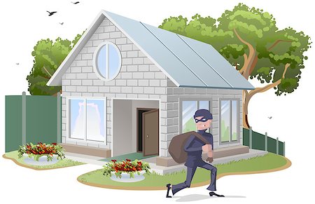 simsearch:400-05729571,k - Male thief robbed house. Burglaries. Property insurance. Illustration in vector format Stock Photo - Budget Royalty-Free & Subscription, Code: 400-08256142