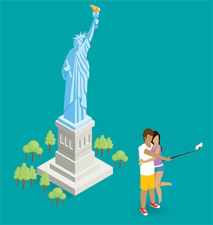 Vector flat isometric сouple making selfie near the Statue of Liberty in USA Stock Photo - Budget Royalty-Free & Subscription, Code: 400-08256174