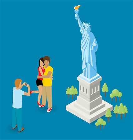 Vector flat isometric сouple making selfie near the Statue of Liberty in USA Stock Photo - Budget Royalty-Free & Subscription, Code: 400-08256175