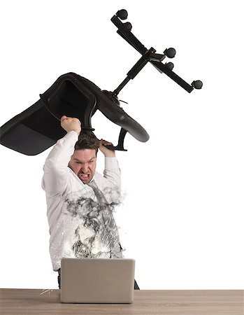 simsearch:400-08258105,k - Stressed businessman breaks the computer with chair Stock Photo - Budget Royalty-Free & Subscription, Code: 400-08256210