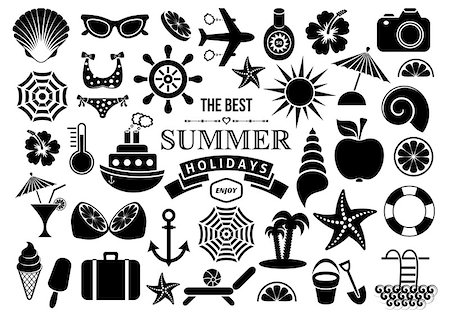 simsearch:400-08337834,k - Black vector summer icon silhouettes on white background Foto de stock - Royalty-Free Super Valor e Assinatura, Número: 400-08256253