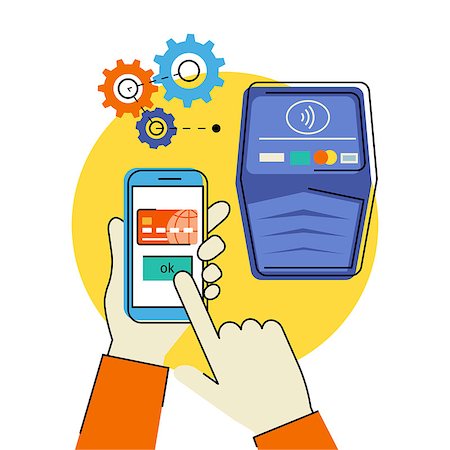 simsearch:400-08116510,k - Flat contour illustration of mobile payment via smartphone using wireless technologies. Stock Photo - Budget Royalty-Free & Subscription, Code: 400-08256267
