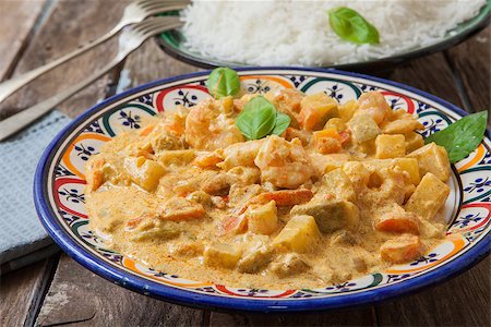 vegetables and prawn coconut curry on plate Stock Photo - Budget Royalty-Free & Subscription, Code: 400-08256412