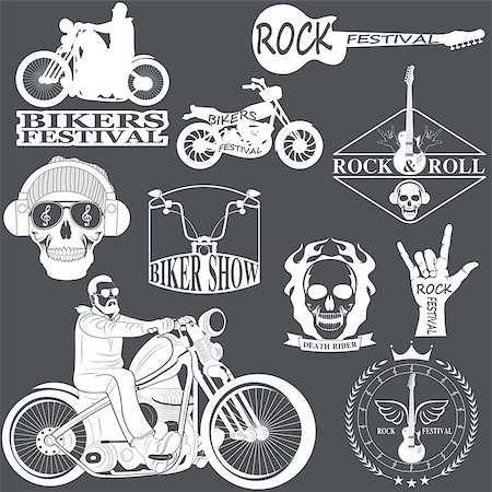 simsearch:400-04284156,k - Rock themed badges. biker motor emblem. Vector illustration Photographie de stock - Aubaine LD & Abonnement, Code: 400-08256485