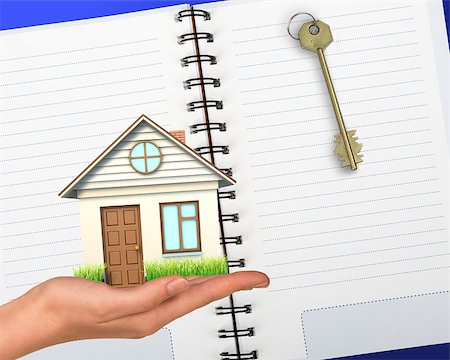 Humans hand holding house with key and notebook Stock Photo - Budget Royalty-Free & Subscription, Code: 400-08256490