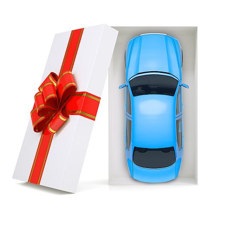 Car in gift box with ribbon on isolated white background, top view Stock Photo - Budget Royalty-Free & Subscription, Code: 400-08256514