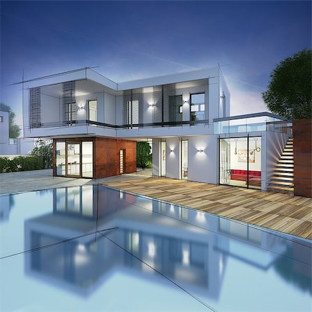 Project for a villa with drawn contours Stock Photo - Budget Royalty-Free & Subscription, Code: 400-08256540