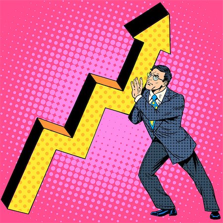 simsearch:400-08256585,k - Businessman raises growth graph. Business concept financial success. Retro style pop art Foto de stock - Super Valor sin royalties y Suscripción, Código: 400-08256581